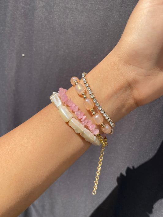 Pack Of 4 Crystal Layered Beaded Bracelets Stack - DropShp