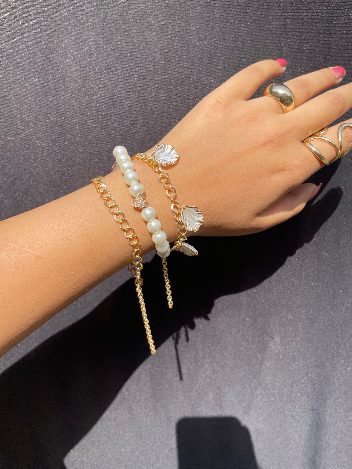 Pack Of 3 Crystal Layered Beaded Bracelets Stack - DropShp