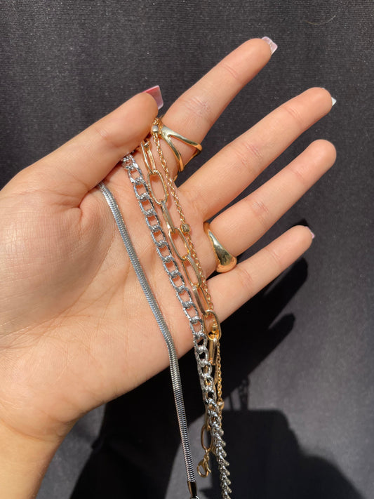Pack Of 3 Alloy Chain Layered Bracelets Stack - DropShp