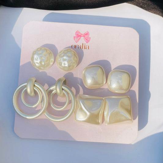 Pack of 4 White Korean Earring Card Combo Pack - DropShp