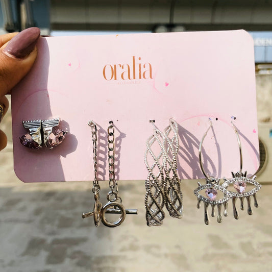 Pack of 4 Silver Korean Earrings Card Combo Pack - DropShp