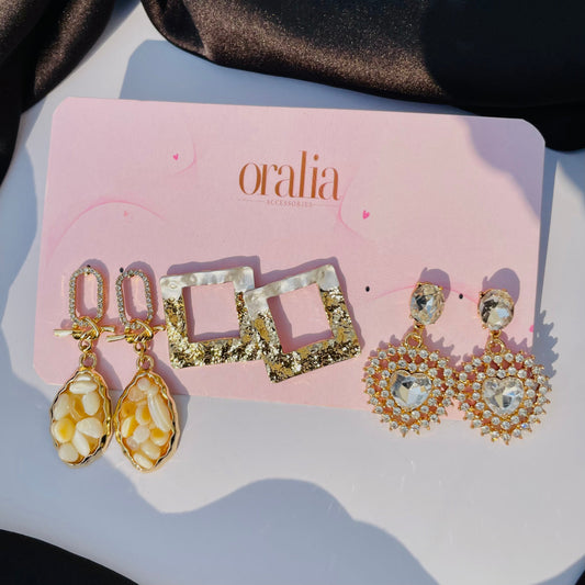 Pack of 3 Golden Korean Earring Card Combo Pack - DropShp