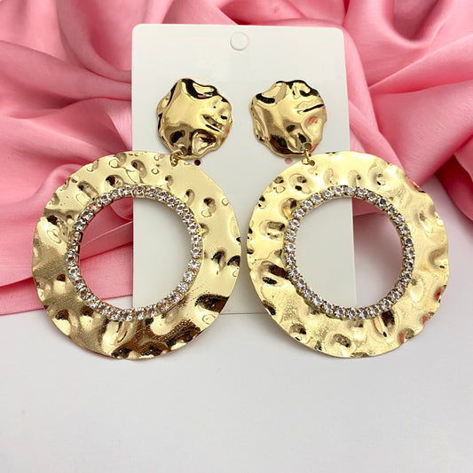 Golden Stone Studded Round Foil Korean Earrings - DropShp