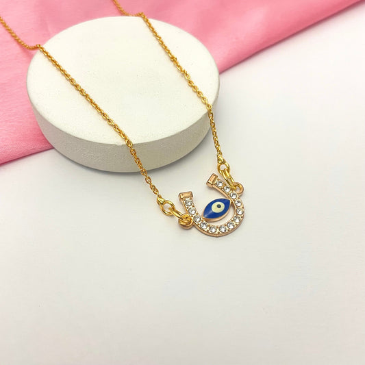 Waterproof Golden Stone Studded Evil Eye Charm Necklace - DropShp