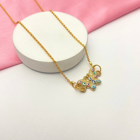Waterproof Golden Butterfly Evil Eye Charm Necklace - DropShp