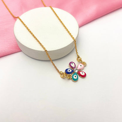 Flower Evil Eye Charm Necklace(Waterproof) - DropShp