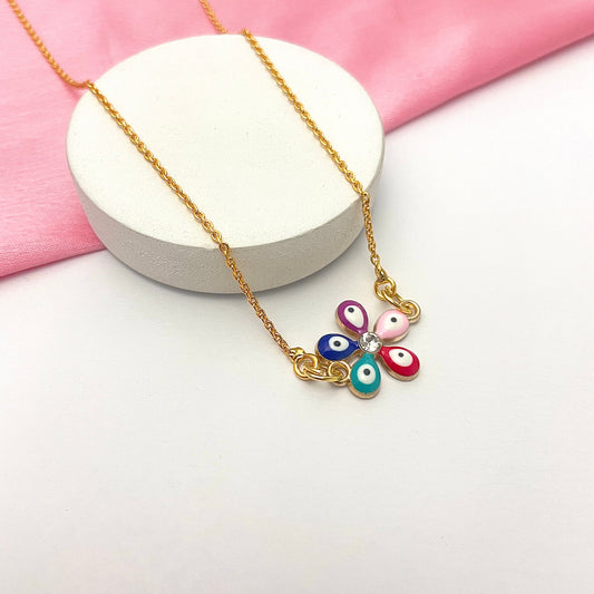 Flower Evil Eye Charm Necklace(Waterproof) - DropShp