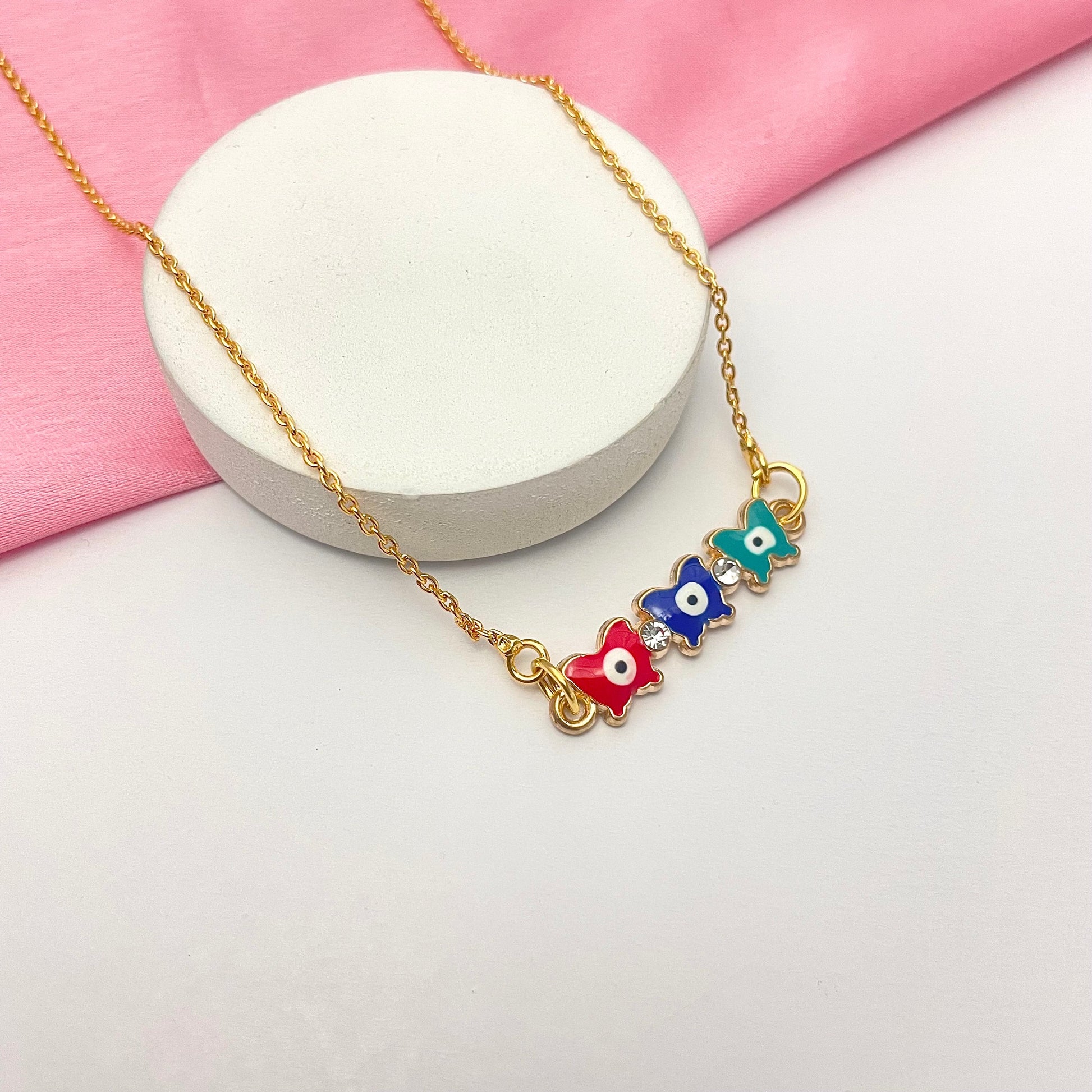 Triple Butterfly Charm Evil Eye Necklace - DropShp