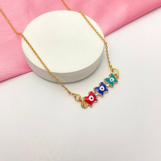 Triple Butterfly Charm Evil Eye Necklace - DropShp