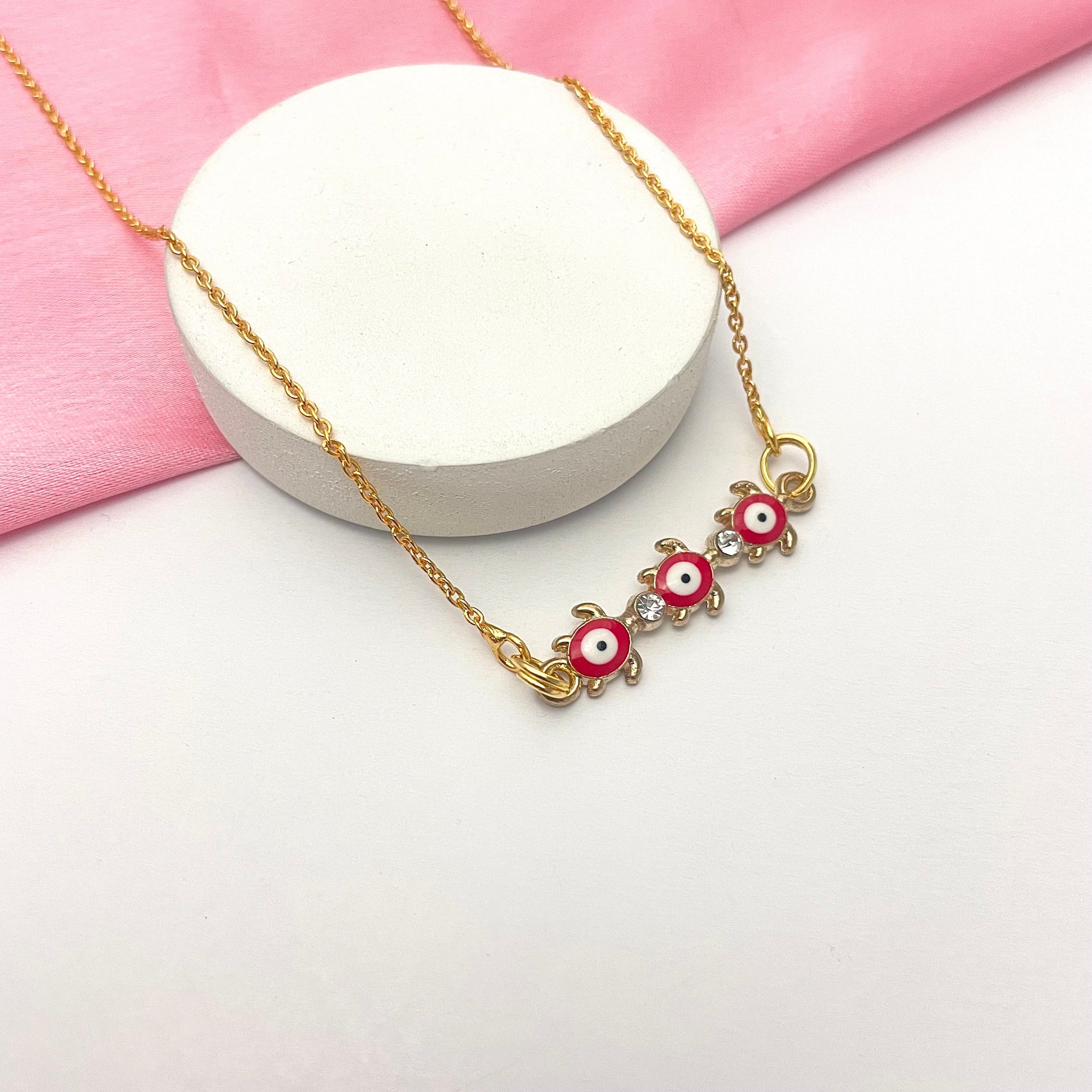 Red Tortoise Evil Eye Charm Necklace(Waterproof) - DropShp