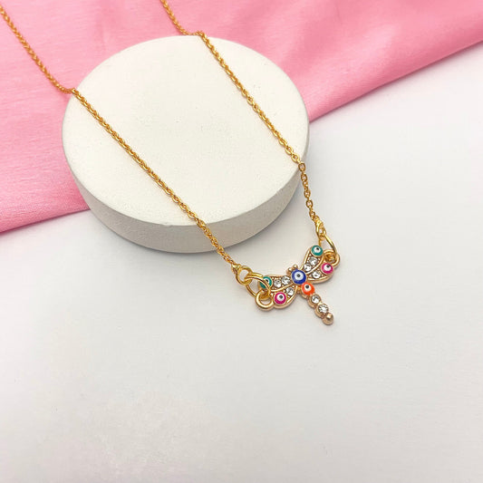 Dragonfly Evil Eye Charm Necklace(Waterproof) - DropShp