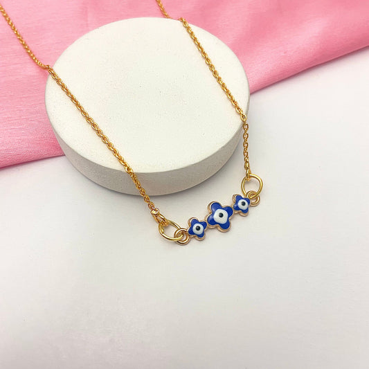 Blue Clover Designed Evil Eye Charm Necklace(Waterproof) - DropShp