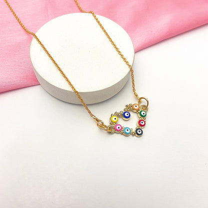 Multicolour Heart Shape Evil Eye Charm Necklace(Waterproof) - DropShp