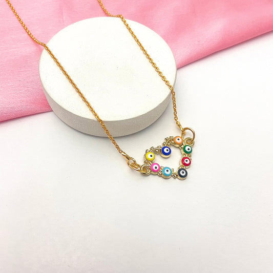 Multicolour Heart Shape Evil Eye Charm Necklace(Waterproof) - DropShp