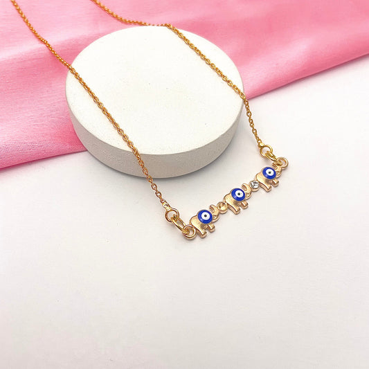 Waterproof Golden Elephant Evil Eye Charm Necklace - DropShp