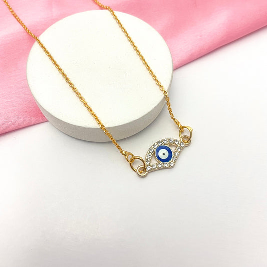 Waterproof Golden Stone Studded Evil Eye Charm Necklace - DropShp