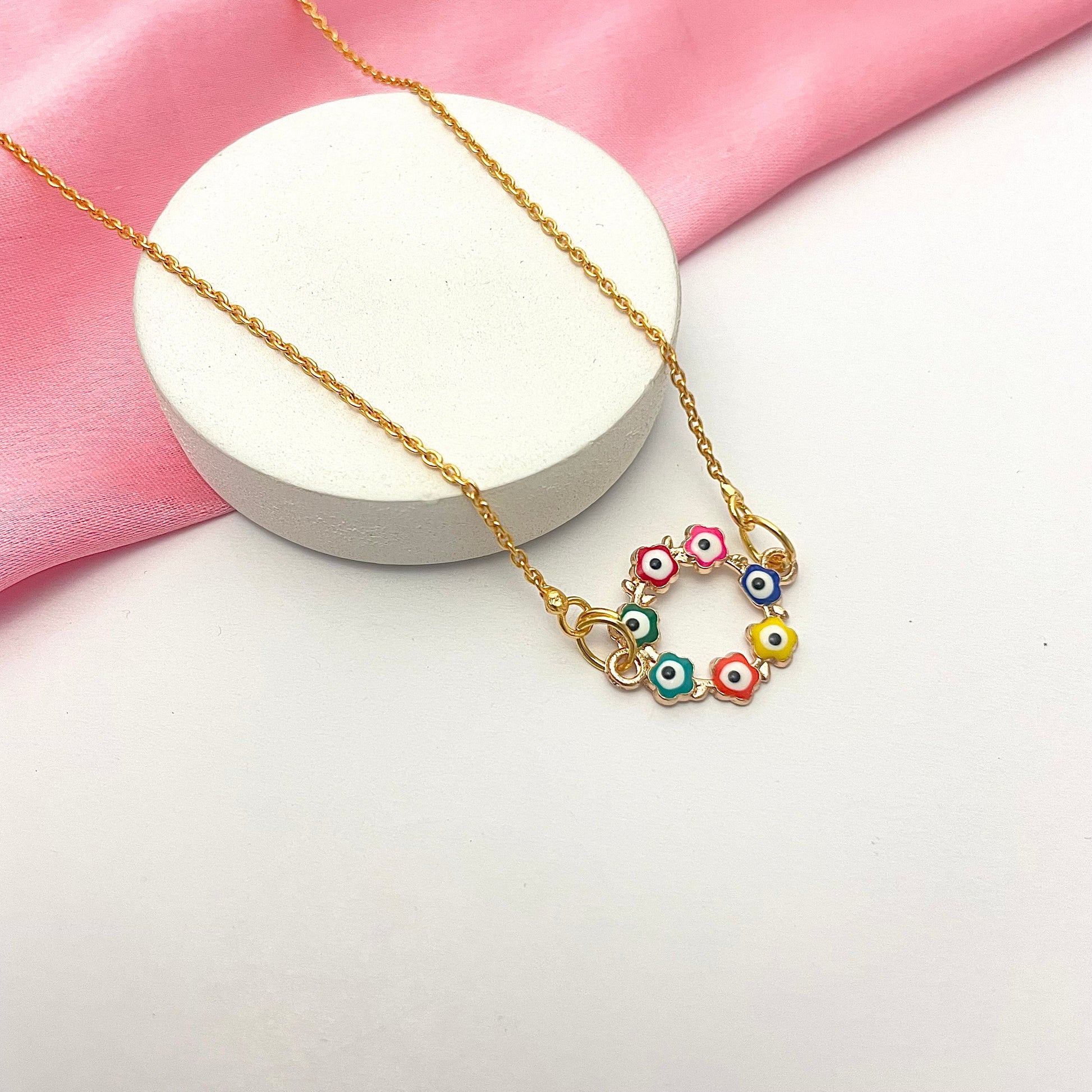 Multicolour Flowers Evil Eye Charm Necklace(Waterproof) - DropShp
