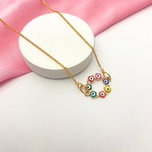 Multicolour Flowers Evil Eye Charm Necklace(Waterproof) - DropShp