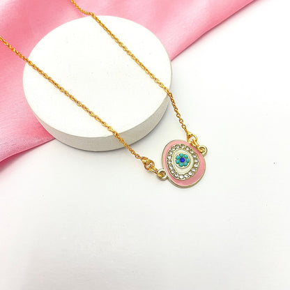 Pink Zircon Evil Eye Charm Necklace(Waterproof) - DropShp