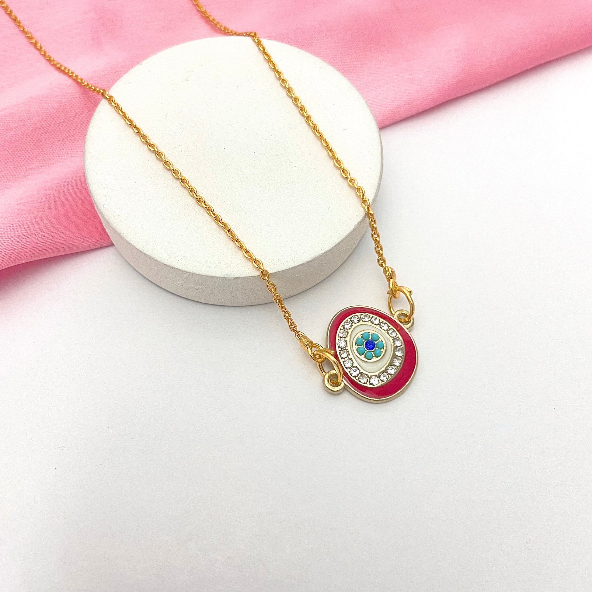 Red Zircon Evil Eye Charm Necklace(Waterproof) - DropShp
