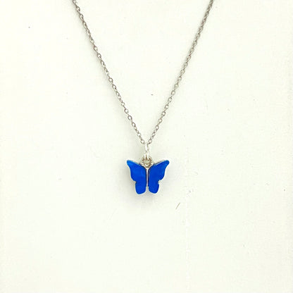 Acrylic Butterfly Necklace With Silver Stainless Steel Chain - DropShp