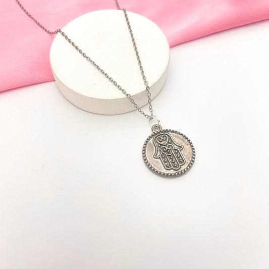 Waterproof Silver Hamsa Hand Necklace With Stainless Steel Chain - DropShp