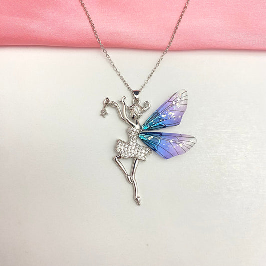 Silver Stainless Steel Fairy Pendant Necklace - DropShp