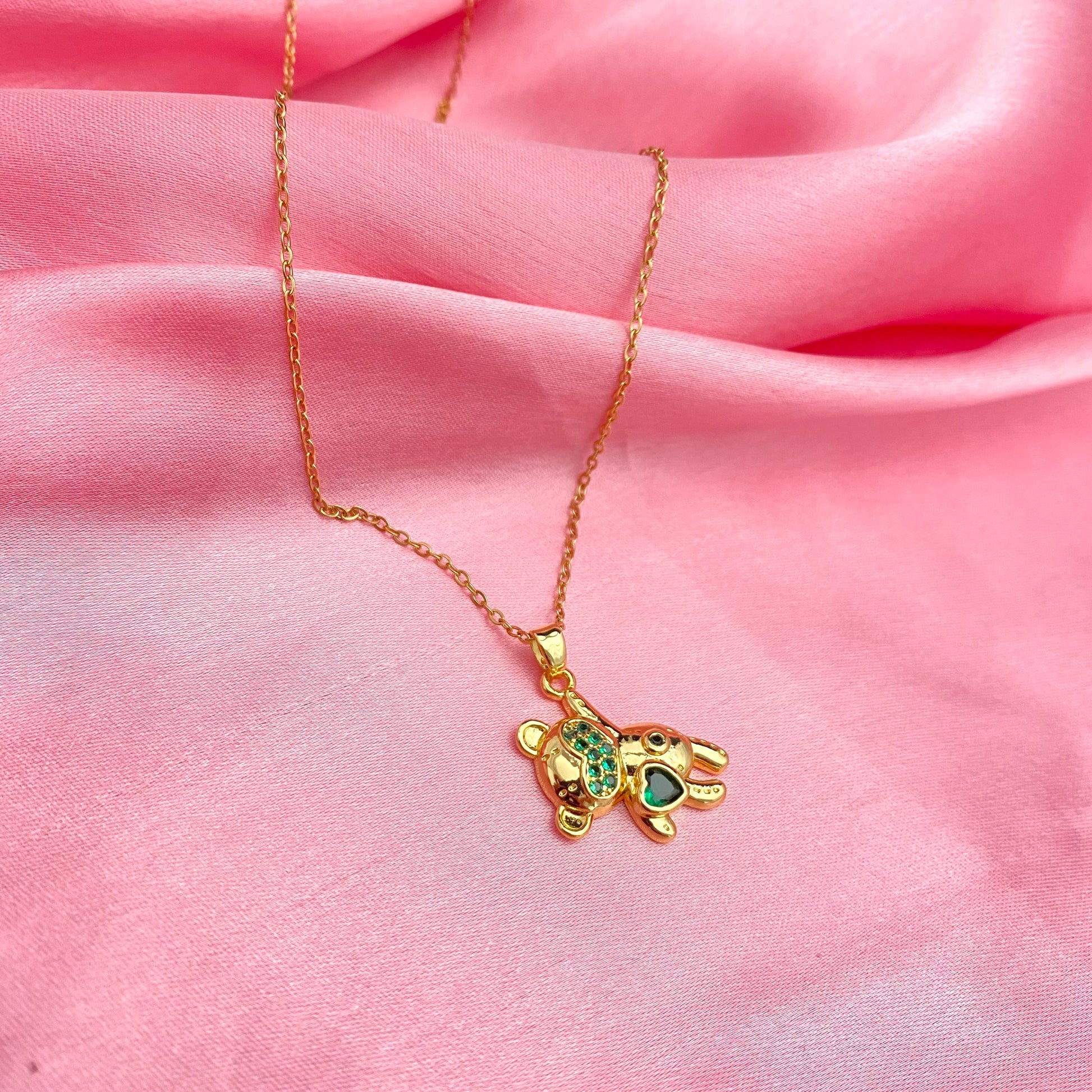 Stainless Steel Cute Bear With Heart Pendant Necklace - DropShp