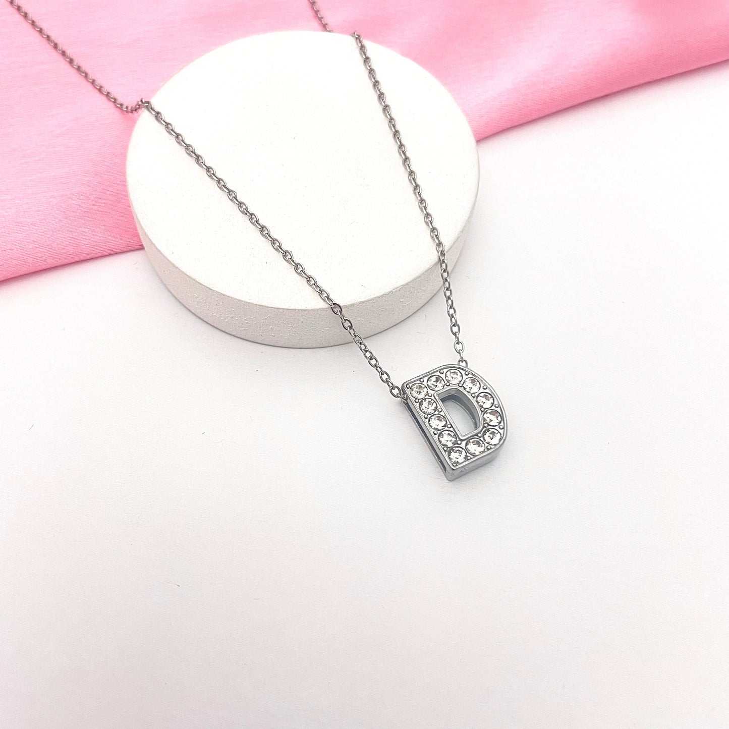 Alphabet D Initial Pendant Silver Necklace - DropShp
