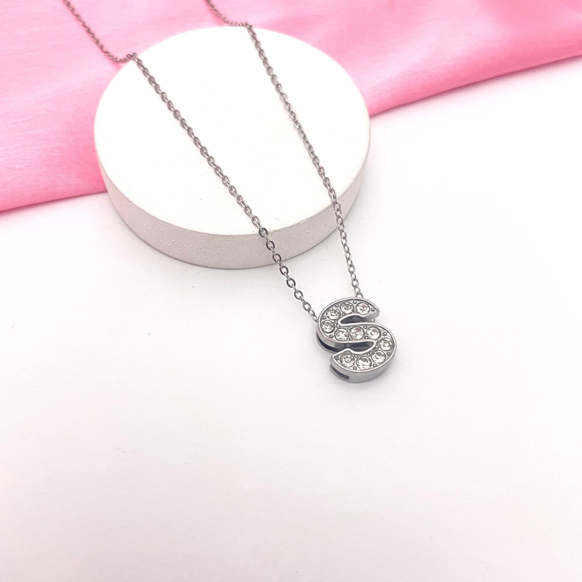 Alphabet S Initial Pendant Silver Necklace - DropShp