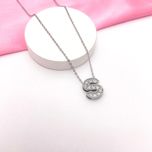 Alphabet S Initial Pendant Silver Necklace - DropShp