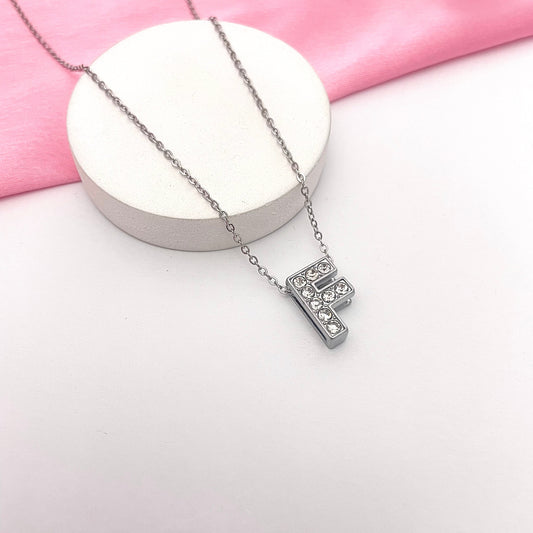 Alphabet F Initial Pendant Silver Necklace - DropShp