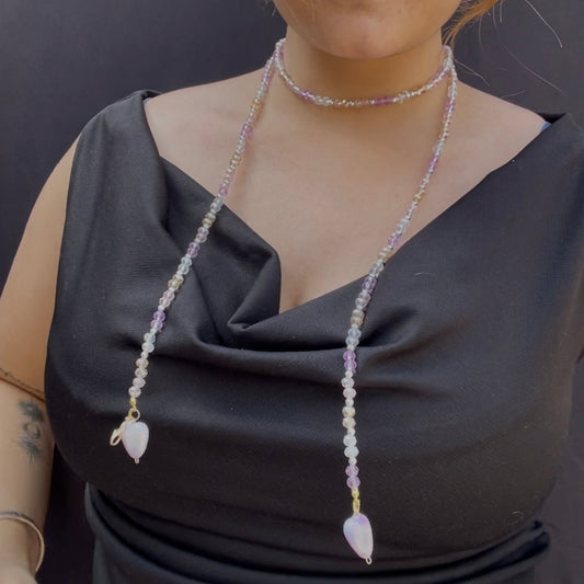 Crystal Beads Scarf Necklace With Shiny Heart Pendant - DropShp