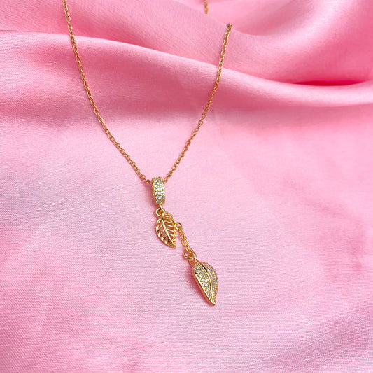 Stainless Steel Double Leaf Charm Necklace - DropShp