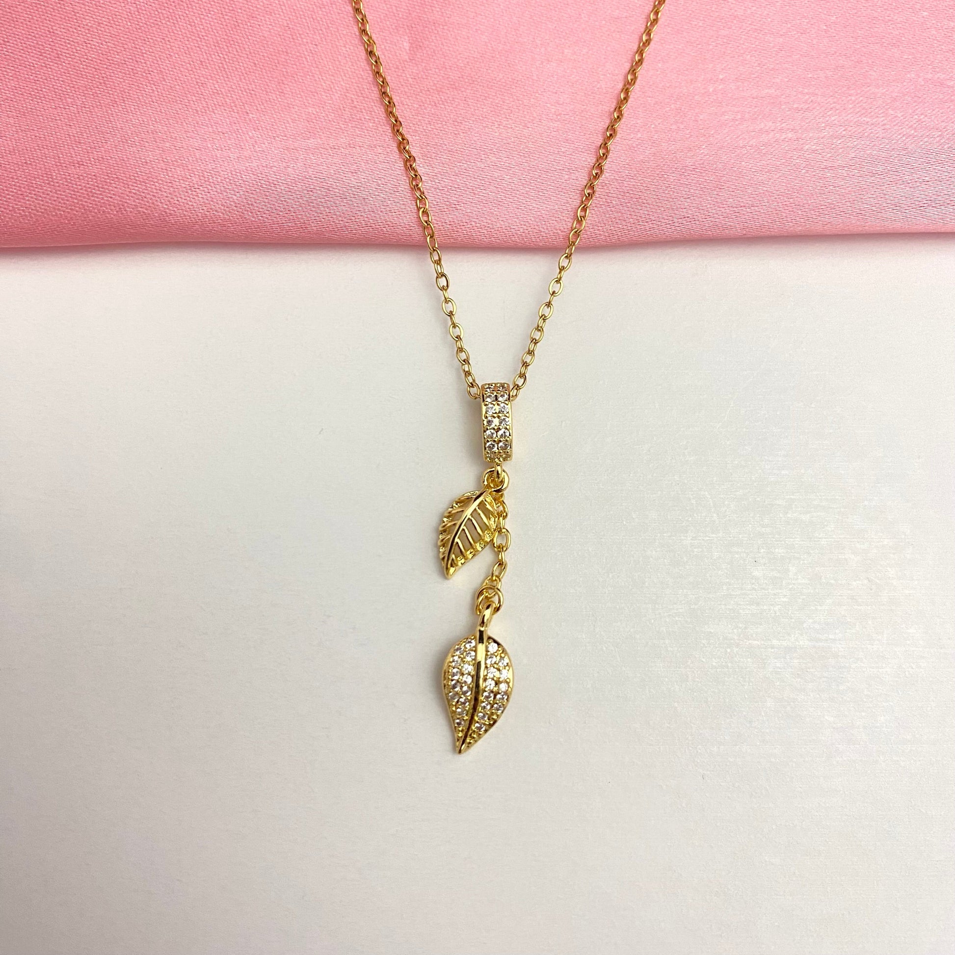 Stainless Steel Double Leaf Charm Necklace - DropShp