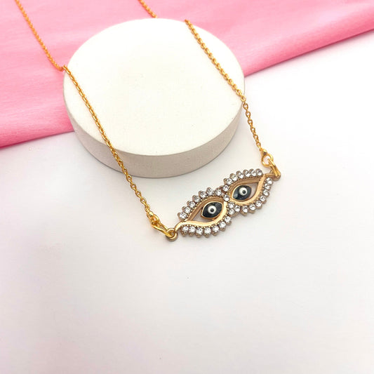 Waterproof Stone Studded Evil Eye Charm Necklace - DropShp