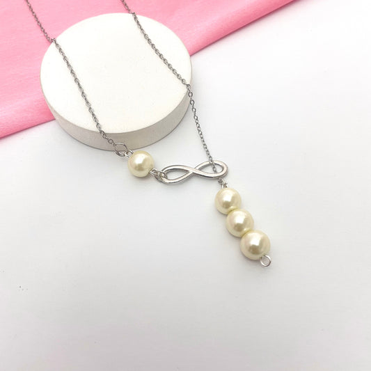 Silver Stainless Steel Infinity With Pearl Charm Necklace - DropShp