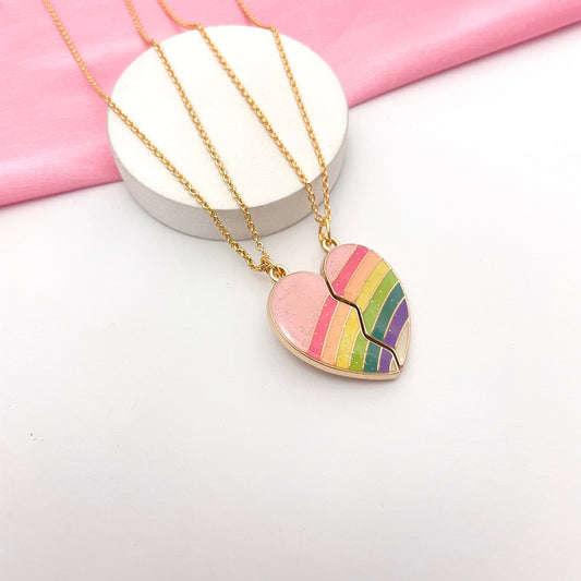 Waterproof Golden Glitter Broken Heart Charm Necklace - DropShp