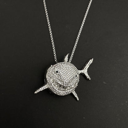 Solid Shark Iced Out Hip Hop Pendant Necklace With Chain - DropShp