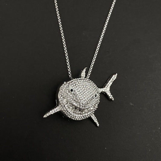 Solid Shark Iced Out Hip Hop Pendant Necklace With Chain - DropShp