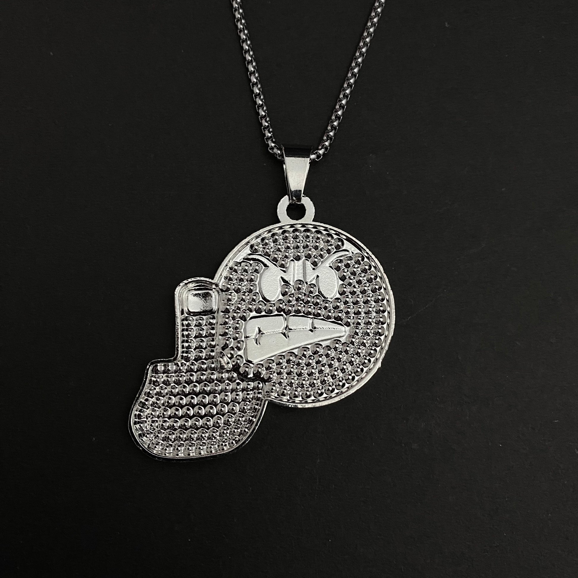 Angry Emoji Middle Finger Iced Out Hip Hop Pendant Necklace With Chain - DropShp