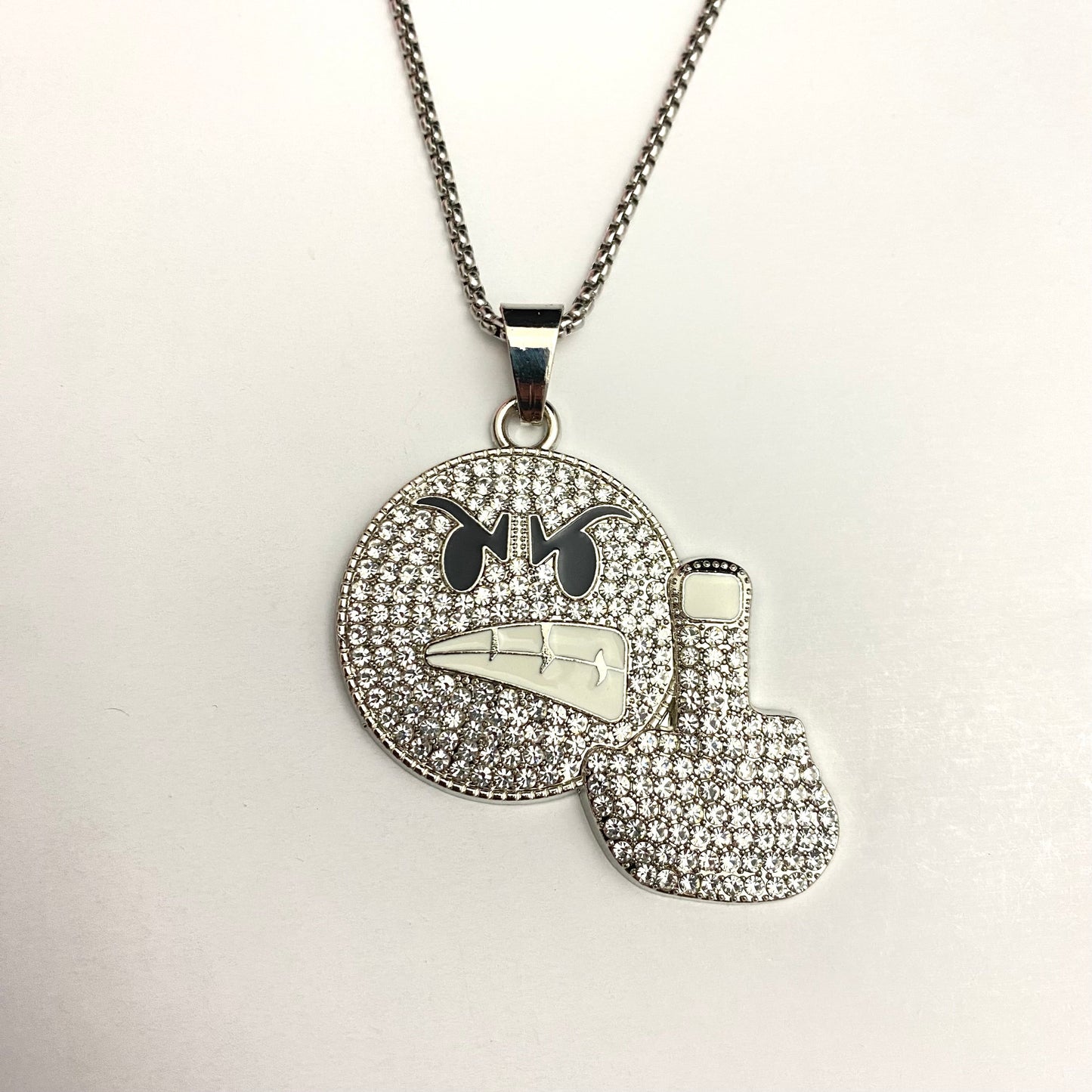 Angry Emoji Middle Finger Iced Out Hip Hop Pendant Necklace With Chain - DropShp
