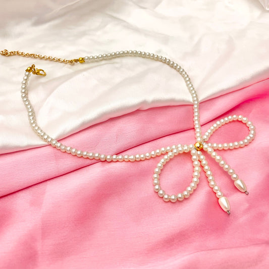 Elegant Women's Simulated Bow Pearl Necklace (D-2) - DropShp