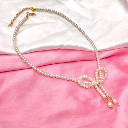 Elegant Women's Simulated Bow Pearl Necklace (D-1) - DropShp