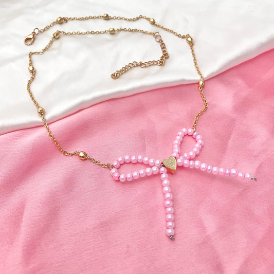 Elegant Women's Simulated Bow Pearl Necklace (D-5) - DropShp