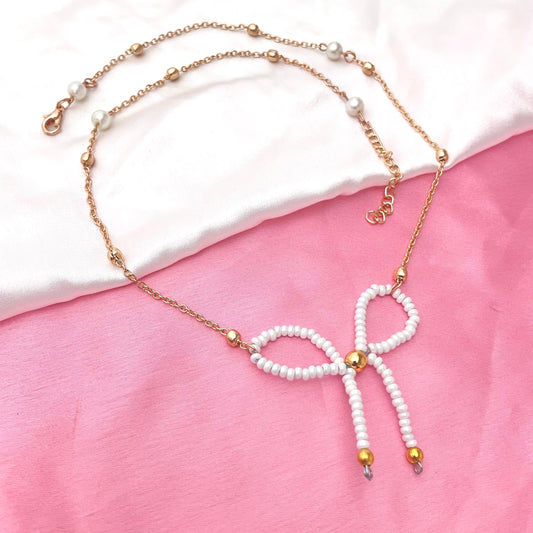 Elegant Women's Simulated Bow Pearl Necklace (D-6) - DropShp