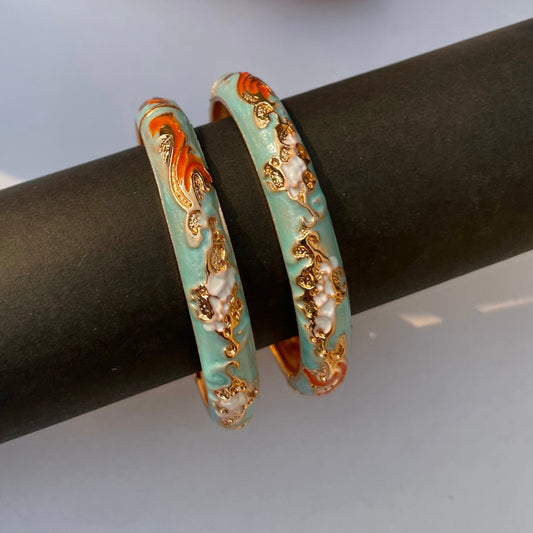 Single Meenakari Colourful Enamel Gold Plated Seagreen Bangles Bracelet for Women & Girls - DropShp