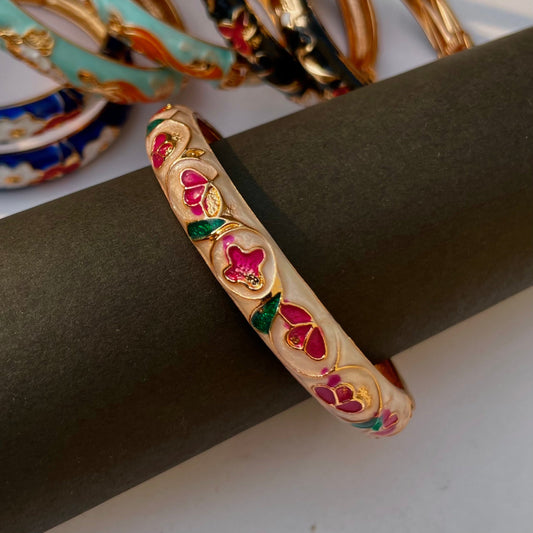 Single Meenakari Colourful Enamel Gold Plated Flower Bangle Bracelet for Women & Girls - DropShp