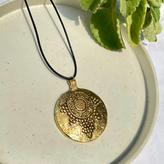 Golden Round Oxidised Brass Antique Necklace With Adjustable Rope Chain - DropShp