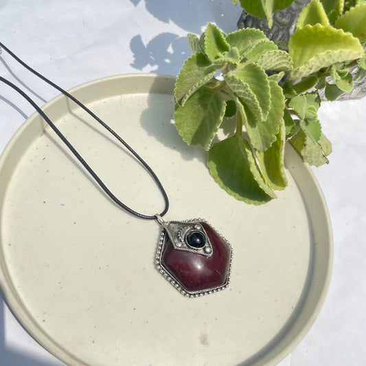 Silver Brown Stone Oxidised Boho Brass Antique Necklace With Adjustable Rope Chain - DropShp